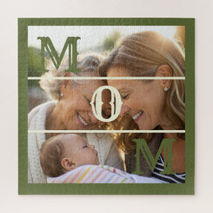 Minimalist Olive Green Custom Photo Mom Keepsake Jigsaw Puzzle