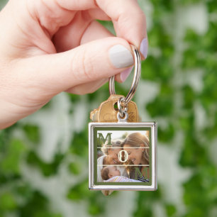 Minimalist Olive Green Custom Photo Mom Keepsake Keychain