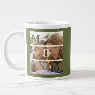 Minimalist Olive Green Custom Photo Mom Keepsake Large Coffee Mug
