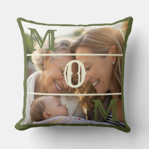 Minimalist Olive Green Custom Photo Mom Keepsake Throw Pillow