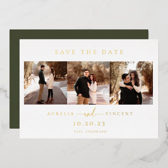 Minimalist Olive Green Photo Save The Date (Front/Back)