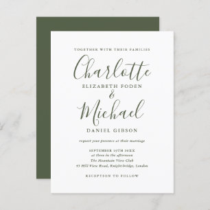 Minimalist Olive Green Script Wedding Invitation