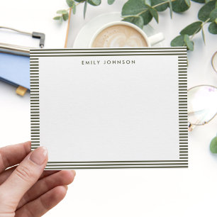 Minimalist Olive Green Stripes Monogram Card