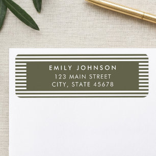 Minimalist Olive Green Stripes Return Address