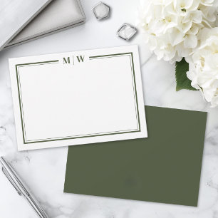 Minimalist Olive Green Two Border Monogram Card