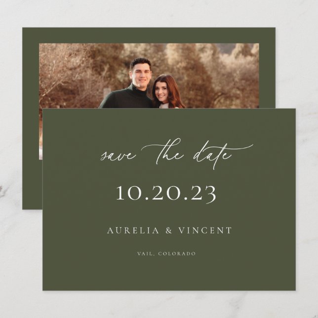 Minimalist Olive Green Wedding Save The Date (Front/Back)