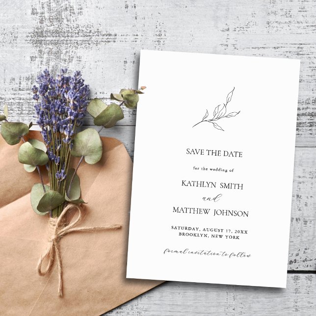 Minimalist Olive Leaf Branch Garden Wedding Save The Date (Creator Uploaded)
