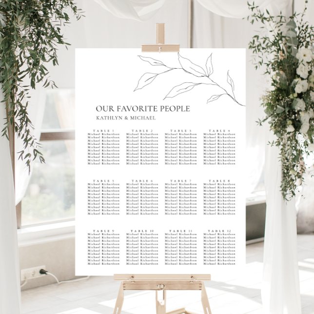 Minimalist Olive Leaf Wedding 12 Table Seating Poster (Creator Uploaded)