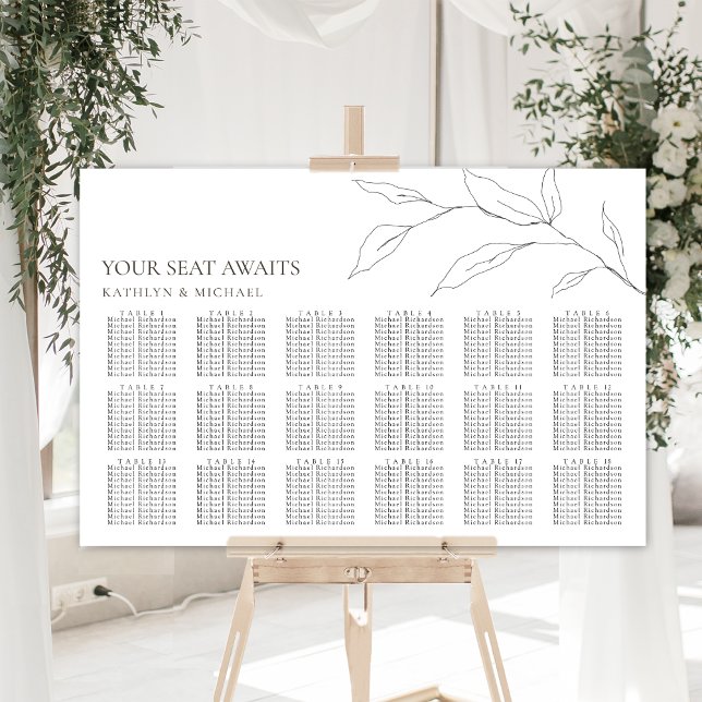 Minimalist Olive Leaf Wedding 18 Table Seating Poster (Creator Uploaded)