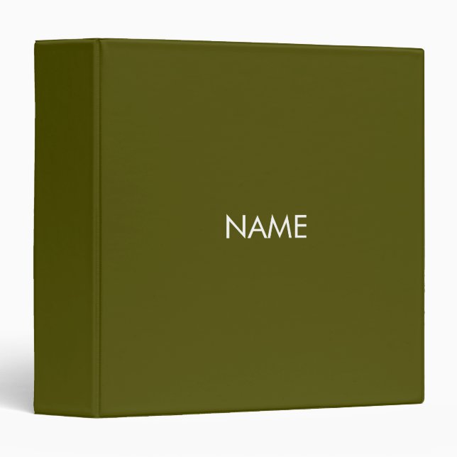 Minimalist olive moss green custom name text solid binder (Front/Spine)