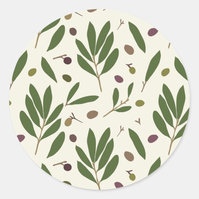 Minimalist Olives and Branches - seamless pattern. Classic Round Sticker (Front)