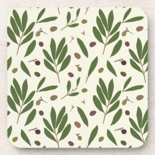 Minimalist Olives and Branches - seamless pattern. Coaster