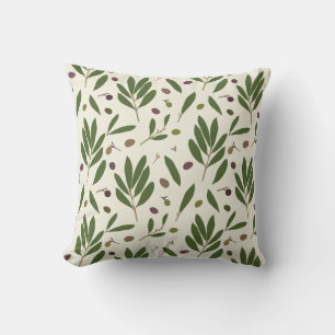 Minimalist Olives and Branches - seamless pattern. Throw Pillow