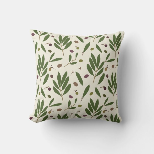 Minimalist Olives and Branches - seamless pattern. Throw Pillow (Front)