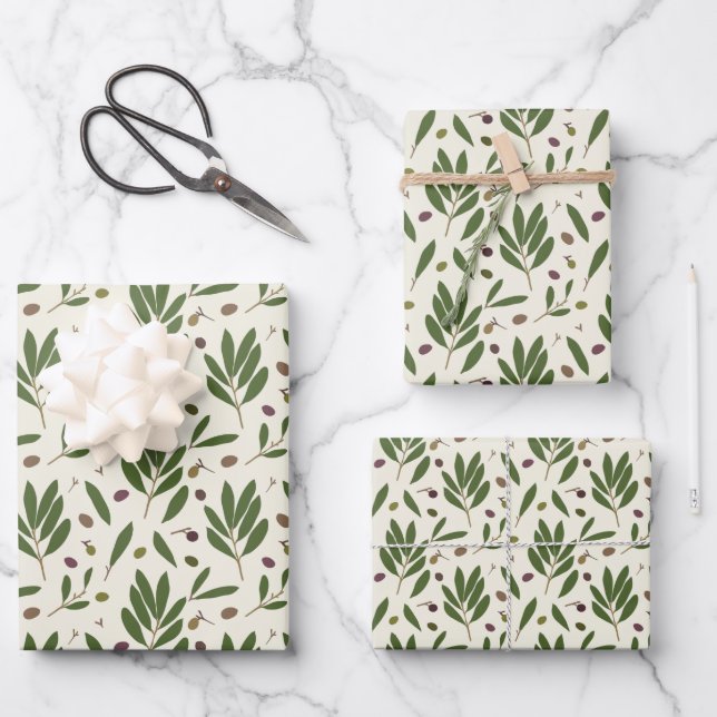 Minimalist Olives and Branches - seamless pattern. Wrapping Paper Sheet (Front)