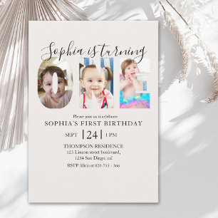 Minimalist "ONE" First Birthday Photo Girl Invitation
