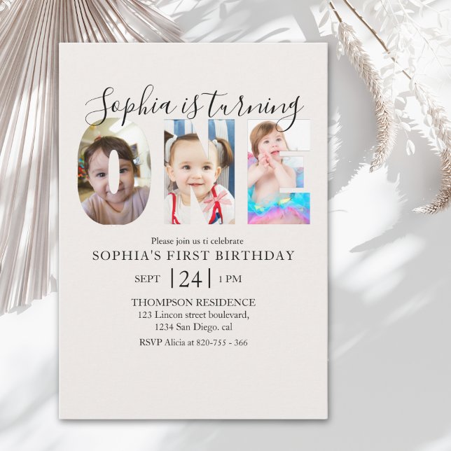 Minimalist "ONE" First Birthday Photo Girl Invitation (Creator Uploaded)