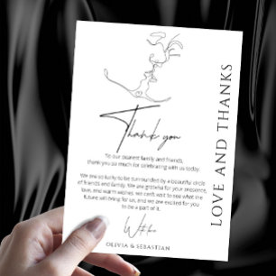 Minimalist One Line Art Kissing Couple Wedding Thank You Card