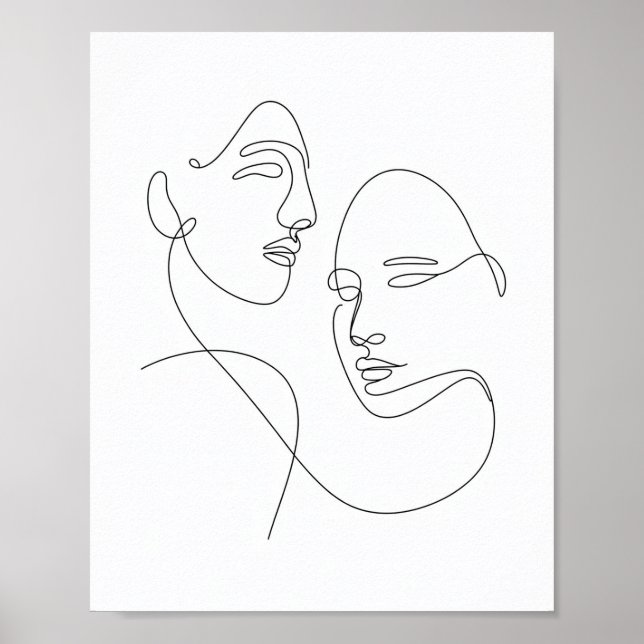 Minimalist One Line Drawing of Two Faces Poster (Front)