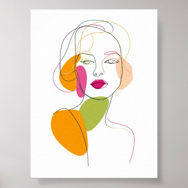 Minimalist One Line Female Portrait Abstract Art Poster (Front)