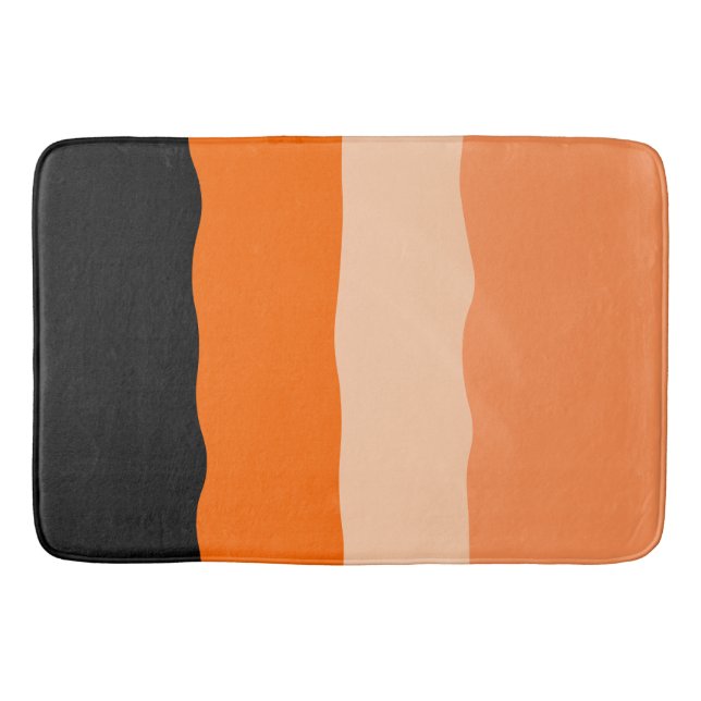Minimalist Orange and Black Wavy Stripes Bath Mat (Front)