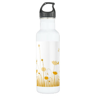 Minimalist Orange and White Poppies Meadow Floral 710 Ml Water Bottle