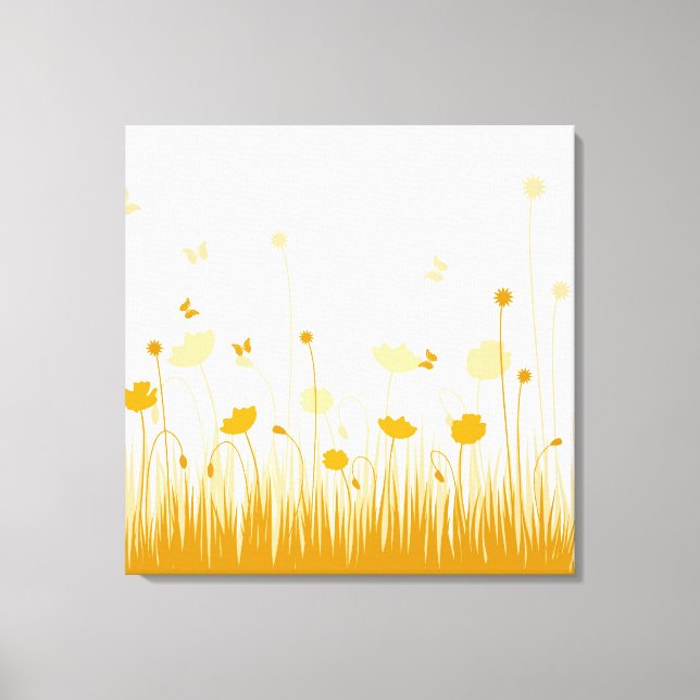 Minimalist Orange and White Poppies Meadow Floral Canvas Print (Front)