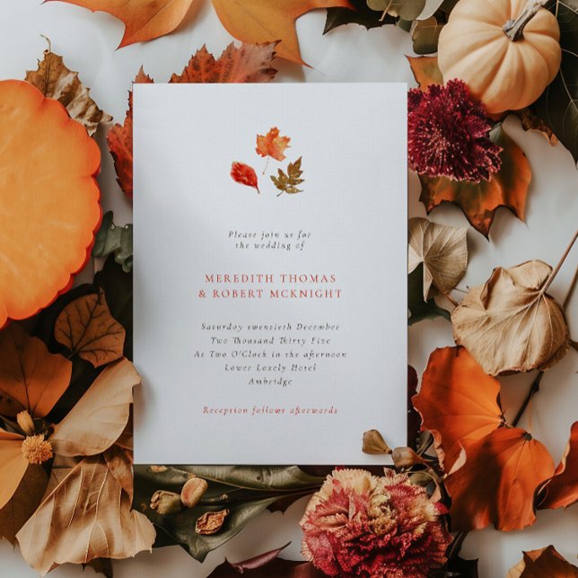 Minimalist Orange Autumn Leaves Wedding Invitation (Creator Uploaded)