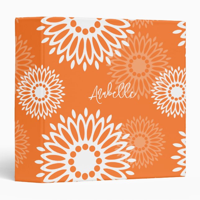 Minimalist Orange Mandala Geometric Floral Name Binder (Front/Spine)