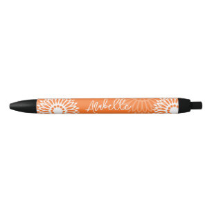 Minimalist Orange Mandala Geometric Floral Name Black Ink Pen