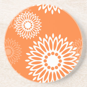 Minimalist Orange Mandala Geometric Floral Pattern Coaster