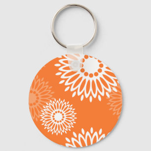 Minimalist Orange Mandala Geometric Floral Pattern Keychain