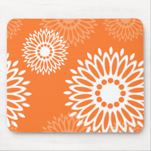 Minimalist Orange Mandala Geometric Floral Pattern Mouse Pad