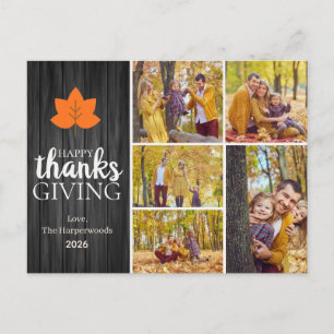 Minimalist Orange Maple Leaf 5 Photo thanksgiving Holiday Postcard