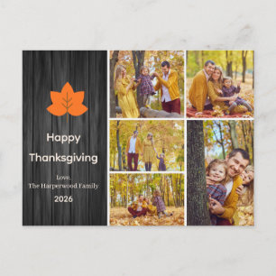 Minimalist Orange Maple Leaf 5 Photo thanksgiving  Holiday Postcard