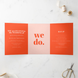 Minimalist Orange Pink Formal Wedding Tri-Fold Card
