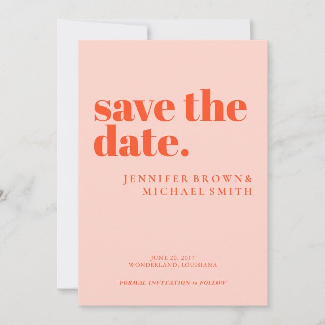 Minimalist Orange Pink Wedding Photo Calligraphic Save The Date (Front)