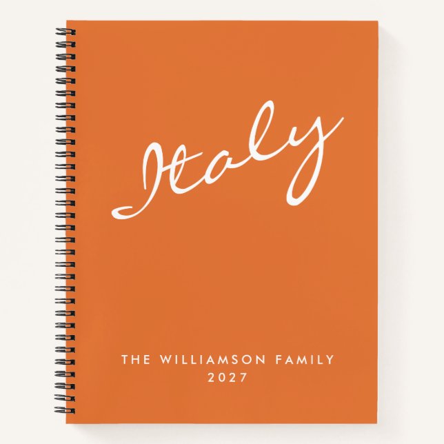 Minimalist Orange Script Personalized Travel Notebook (Front)