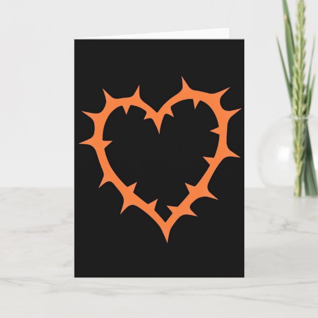 Minimalist Orange Spiked Heart Card (Front)