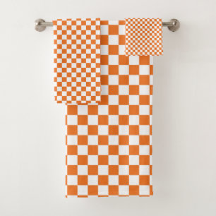 Minimalist Orange White Checkered Bath Towel Set