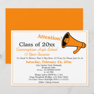 Minimalist Orange White High School Class Reunion Invitation