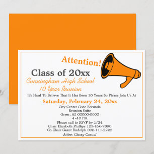 Minimalist Orange White High School Class Reunion Invitation