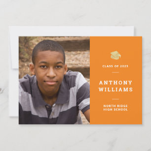 Minimalist Orange & White Photo Graduation Invitation