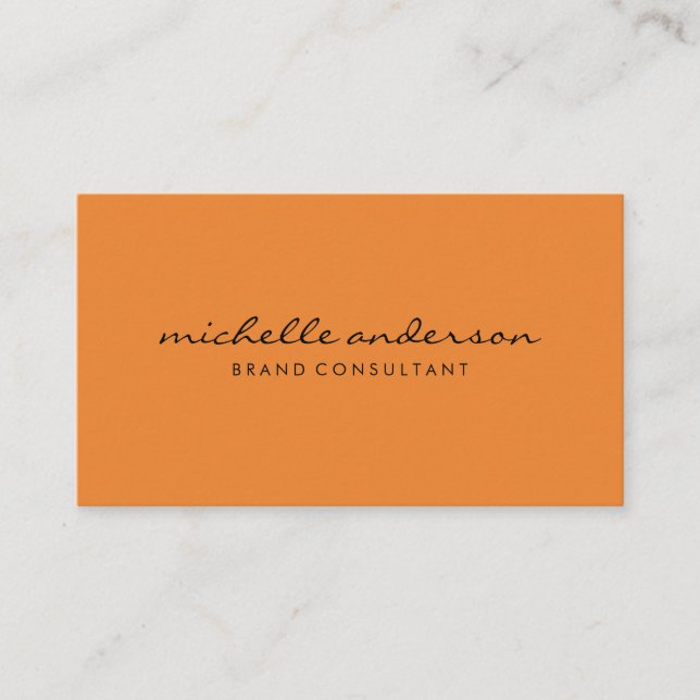 Minimalist Orange with Cursive Text Business Card (Front)