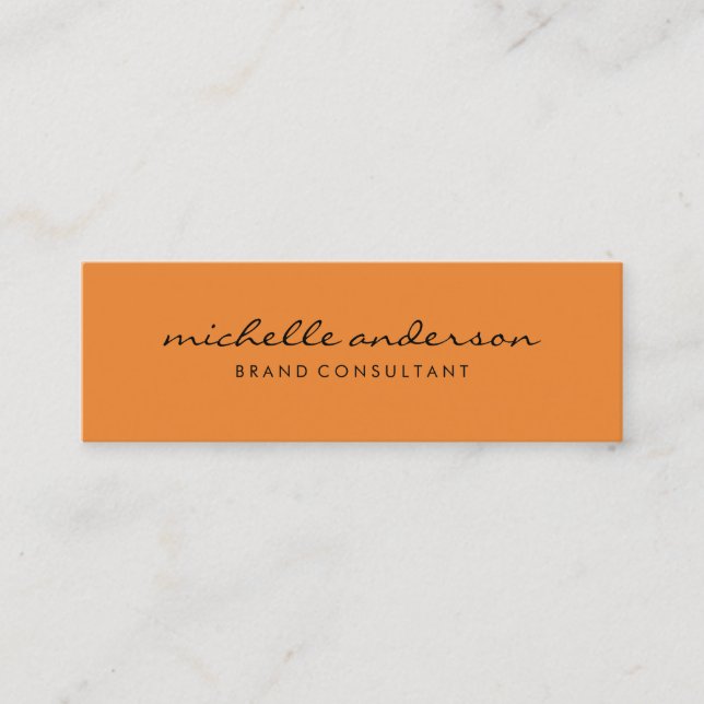 Minimalist Orange with Cursive Text Mini Business Card (Front)