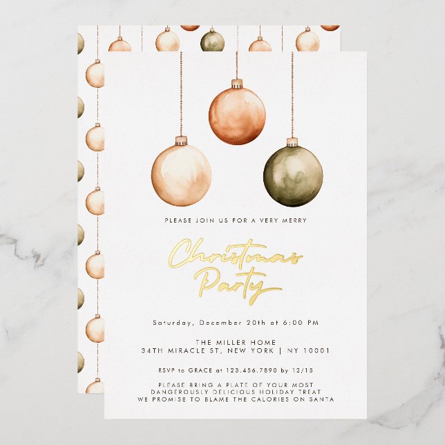 Minimalist Ornaments Christmas Party Invitation (Front/Back)