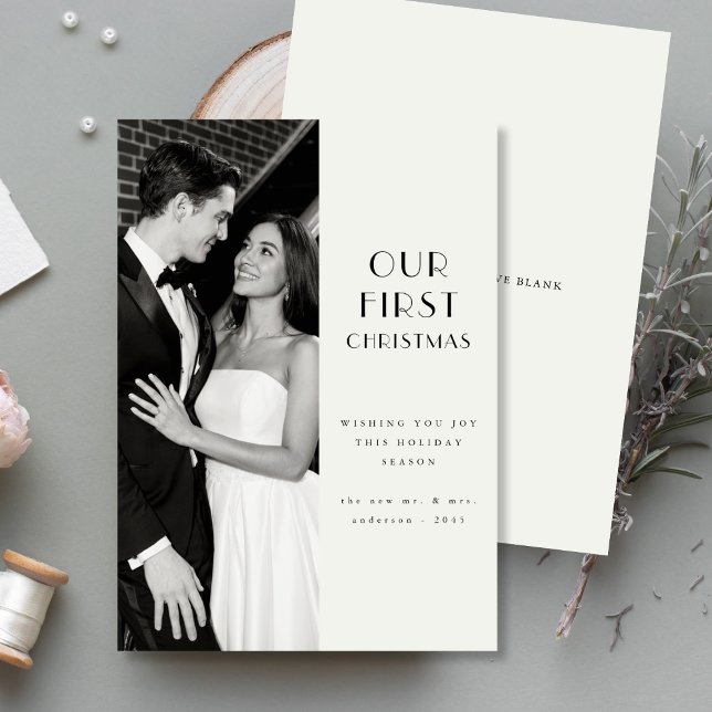 Minimalist Our First Christmas Married Photo Holiday Card (Creator Uploaded)