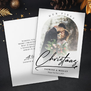 Minimalist Our First Christmas Newlywed Photo Holiday Card