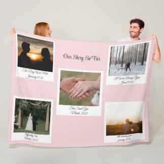 Minimalist Our Story Photo Timeline 5 Polaroid Fleece Blanket