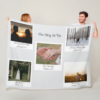 Minimalist Our Story Photo Timeline 5 Polaroid Fleece Blanket